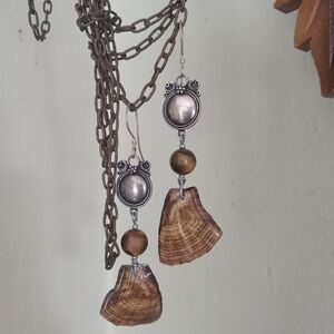 Silver and Brown Dangle Earrings